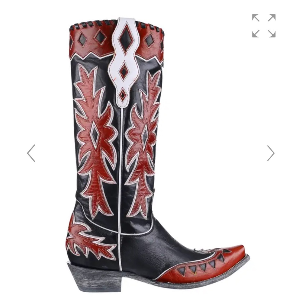 Old Gringo Black and Red Embroidered Leather Heeled Cowboy Boots - Picture 12 of 15